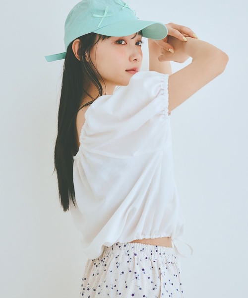 COLORME(カラーミー)の「【AKB48 伊藤百花 着用】ウエストギャザー クロップド トップス(シャツ/ブラウス・レディース・ホワイト/ブラック・FREE)」の6枚目の写真
