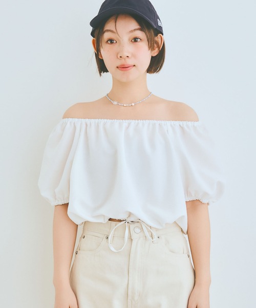 COLORME(カラーミー)の「【AKB48 伊藤百花 着用】ウエストギャザー クロップド トップス(シャツ/ブラウス・レディース・ホワイト/ブラック・FREE)」の14枚目の写真