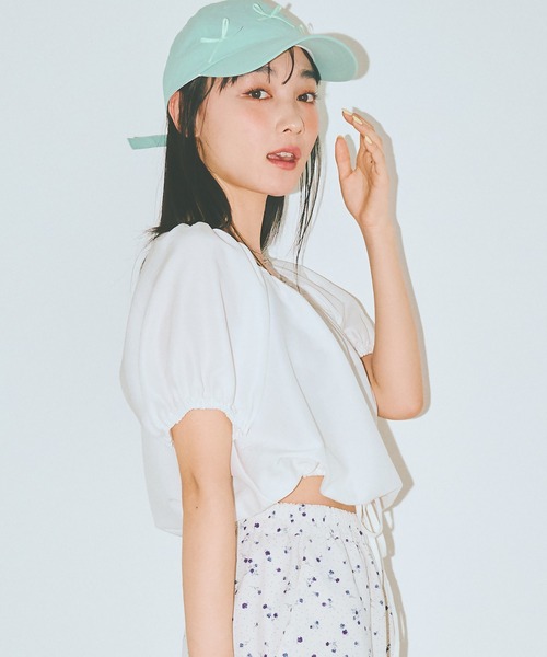 COLORME(カラーミー)の「【AKB48 伊藤百花 着用】ウエストギャザー クロップド トップス(シャツ/ブラウス・レディース・ホワイト/ブラック・FREE)」の3枚目の写真