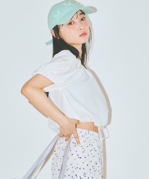 COLORME(カラーミー)の「【AKB48 伊藤百花 着用】ウエストギャザー クロップド トップス(シャツ/ブラウス・レディース・ホワイト/ブラック・FREE)」の5枚目の写真