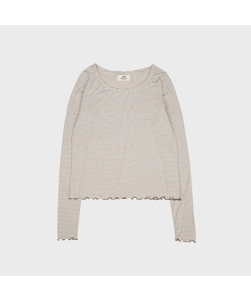 MMOGARDEN(エメモガーデン)の「(w) wave stripe l/s tee (2colors)(Tシャツ/カットソー・レディース・ラベンダー/ダークブラウン・FREE)」の1枚目の写真