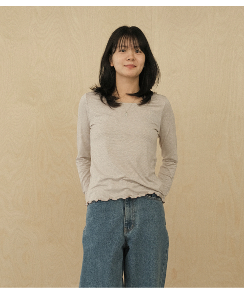 MMOGARDEN(エメモガーデン)の「(w) wave stripe l/s tee (2colors)(Tシャツ/カットソー・レディース・ラベンダー/ダークブラウン・FREE)」の3枚目の写真