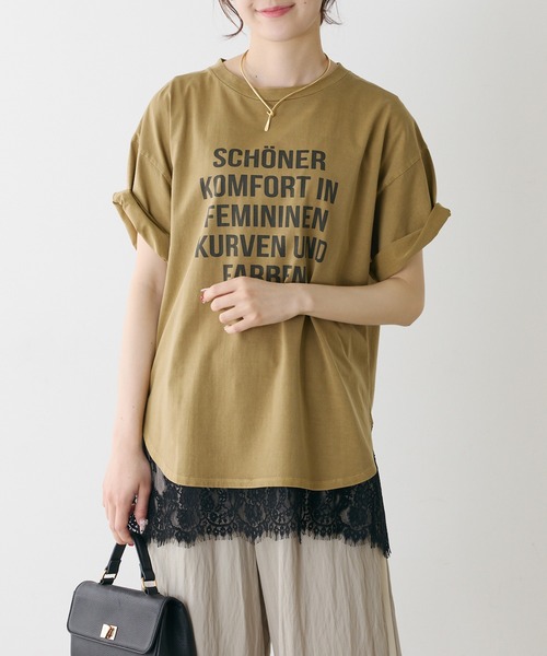 PUAL CE CIN(ピュアルセシン)の「オーガニックコットンロゴプリントT(Tシャツ/カットソー・レディース・オフホワイト/キャメル/ベージュ・FREE)」の3枚目の写真