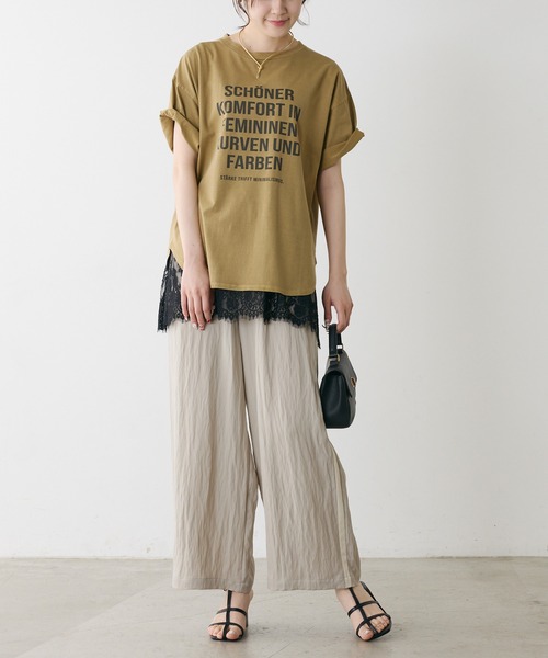 PUAL CE CIN(ピュアルセシン)の「オーガニックコットンロゴプリントT(Tシャツ/カットソー・レディース・オフホワイト/キャメル/ベージュ・FREE)」の5枚目の写真