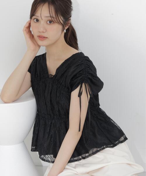 PROPORTION BODY DRESSING(プロポーションボディドレッシング)の「レースギャザーブラウス / 1216210600(シャツ/ブラウス・レディース・ホワイト系その他/ピンク/ブラック・SMALL/MEDIUM)」の1枚目の写真