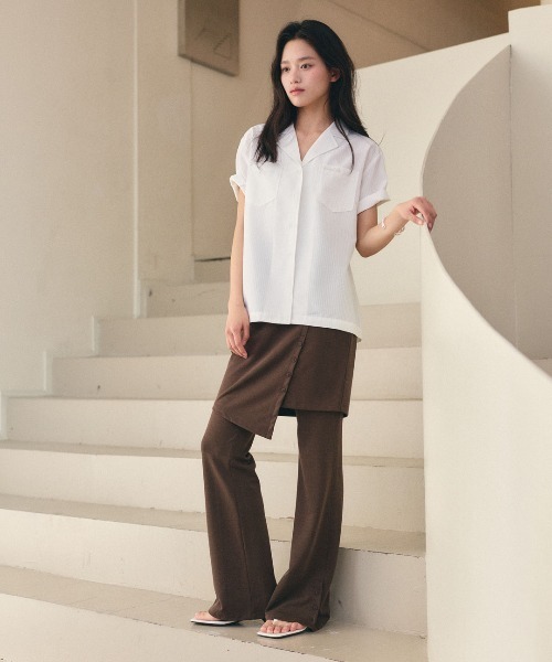 GENERAL IDEA(ジェネラルアイデア)の「【GENERAL IDEA】ボタンスリット スカートセットパンツ / BUTTON SLIT SKIRT-LAYERED PANTS SET(スラックス・レディース・ブラック/ブラウン・L/M/S)」の5枚目の写真