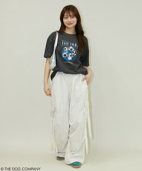 PUBLUX(パブリュクス)の「PUBLUX/パブリュクス THE DOG / バンド風 Tシャツ 限定展開(Tシャツ/カットソー・レディース・ライトグレー/チャコールグレー/オフホワイト・フリ-)」の9枚目の写真