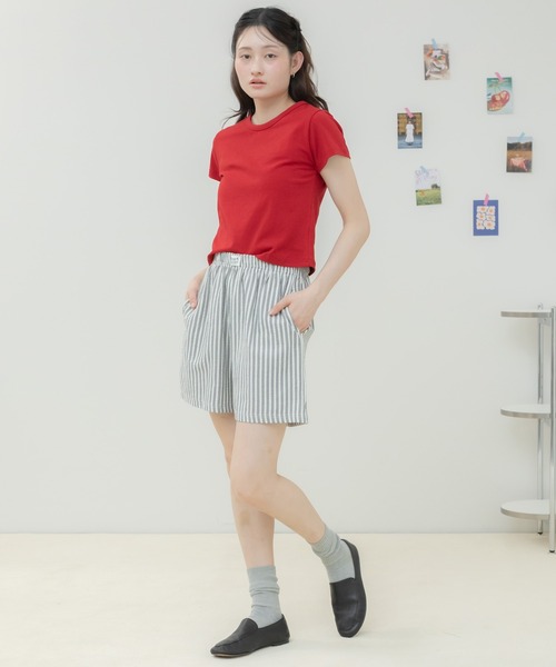 HEILIS(ヘイリス)の「ストライプ柄パジャマショートパンツ / パジャマパンツ ショートパンツ ストライプパンツ サッカーストライプ イージーパンツ ウエストゴム ルームウェア リラックスパンツ ワンマイルウェア レイヤード 春服 夏服 韓国ファッション ピンク ブルー アイボリー(その他パンツ・レディース・アイボリー/ブルー/ピンク・FREE)」の6枚目の写真