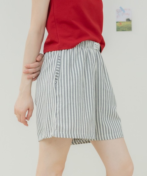 HEILIS(ヘイリス)の「ストライプ柄パジャマショートパンツ / パジャマパンツ ショートパンツ ストライプパンツ サッカーストライプ イージーパンツ ウエストゴム ルームウェア リラックスパンツ ワンマイルウェア レイヤード 春服 夏服 韓国ファッション ピンク ブルー アイボリー(その他パンツ・レディース・アイボリー/ブルー/ピンク・FREE)」の10枚目の写真