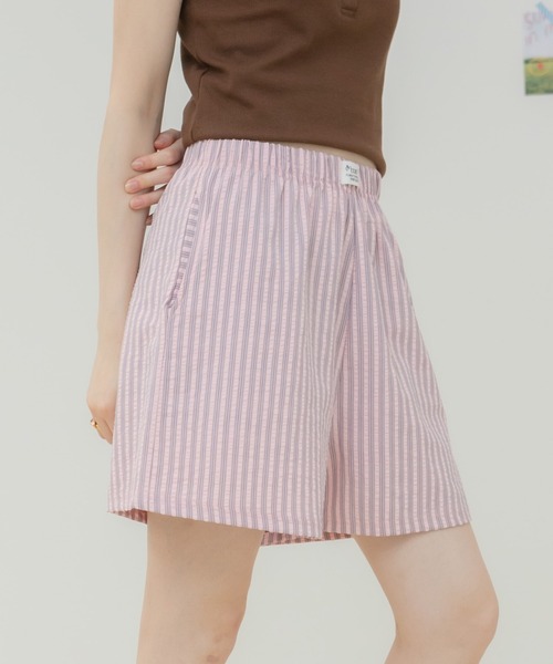 HEILIS(ヘイリス)の「ストライプ柄パジャマショートパンツ / パジャマパンツ ショートパンツ ストライプパンツ サッカーストライプ イージーパンツ ウエストゴム ルームウェア リラックスパンツ ワンマイルウェア レイヤード 春服 夏服 韓国ファッション ピンク ブルー アイボリー(その他パンツ・レディース・アイボリー/ブルー/ピンク・FREE)」の16枚目の写真
