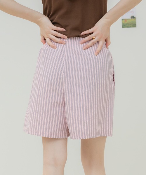 HEILIS(ヘイリス)の「ストライプ柄パジャマショートパンツ / パジャマパンツ ショートパンツ ストライプパンツ サッカーストライプ イージーパンツ ウエストゴム ルームウェア リラックスパンツ ワンマイルウェア レイヤード 春服 夏服 韓国ファッション ピンク ブルー アイボリー(その他パンツ・レディース・アイボリー/ブルー/ピンク・FREE)」の18枚目の写真