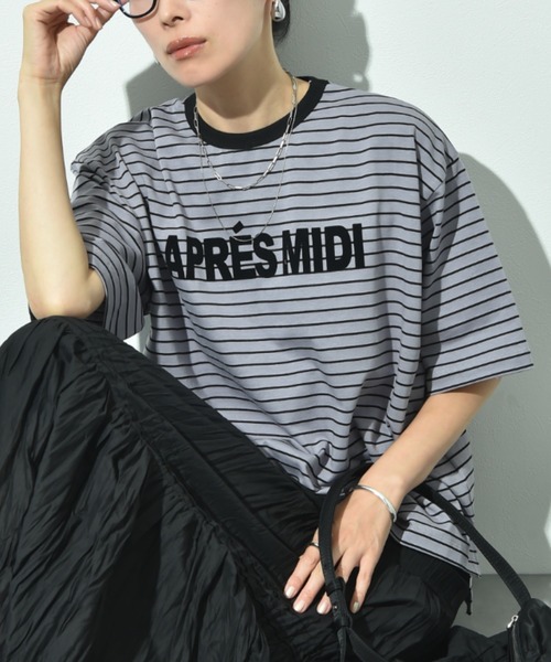 INTERPLANET(インタープラネット)の「ボーダーフロッキーロゴT(Tシャツ/カットソー・レディース・グレー/ブラック/アイボリー・FREE)」の16枚目の写真