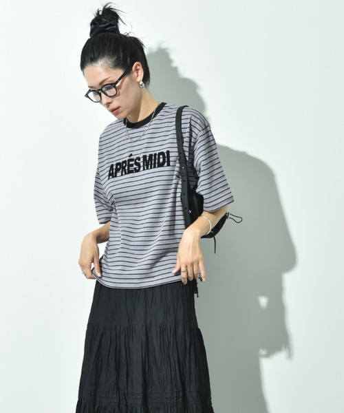 INTERPLANET(インタープラネット)の「ボーダーフロッキーロゴT(Tシャツ/カットソー・レディース・グレー/ブラック/アイボリー・FREE)」の13枚目の写真