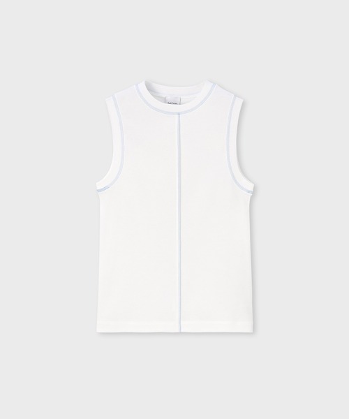Paul Smith(ポールスミス)の「ウィメンズ コントラストステッチ ノースリーブ / 265028 J289(タンクトップ・レディース・ホワイト/ブラック/ブラウン・MEDIUM)」の2枚目の写真