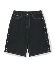 [WKNDRS x GWAXNG] SNARL STUDDED DENIM SHORTS (BLACK)