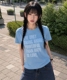 シルケットコットンレタリングスリムTシャツ_ブルー