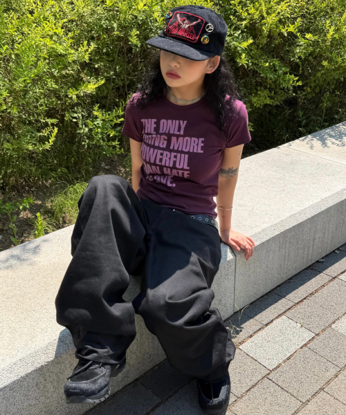 DAMISH（ダミシュ）の「シルケットコットンレタリングスリムTシャツ_ブルー（Tシャツ/カットソー・レディース・ブルー・OS）」の3枚目の写真