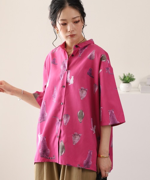 【最終値下げ】Merlett コットン 半袖 ブラウス　ピンク サテンおしり総柄半袖ブラウス 26SS（シャツ/ブラウス）｜FUNALIVE