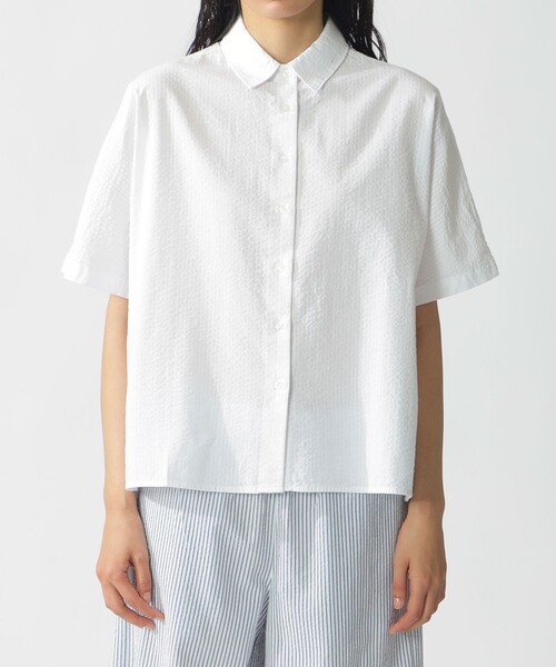 ECOALF(エコアルフ)の「MELANIA サッカー シャツ / MELANIA SEERSUCKER SHIRT WOMAN(シャツ/ブラウス・レディース・ホワイト/ダークネイビー・FREE)」の7枚目の写真