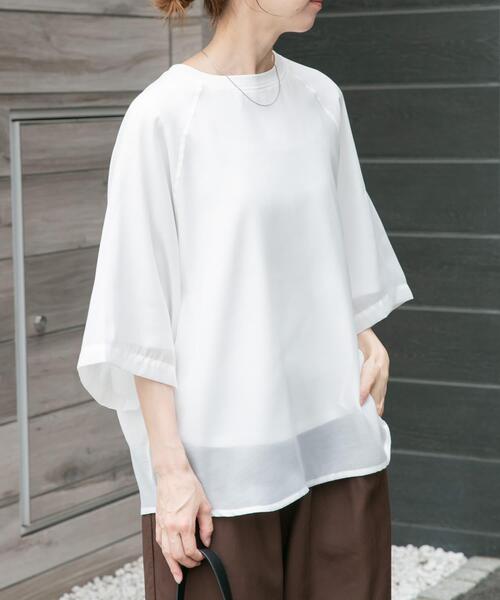 ITEMS URBANRESEARCH(アイテムズ アーバンリサーチ)の「オーガンジーレイヤードTシャツ(Tシャツ/カットソー・レディース・ベージュ/グレー/ホワイト・FREE)」の4枚目の写真