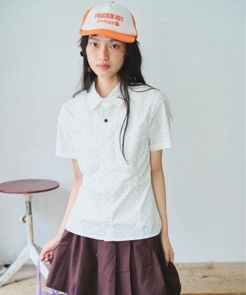 common gull products.（コモンガルプロダクツ）の「白昼の眠気にドットタイトシャツ（シャツ/ブラウス・レディース・アイボリー/ホワイト系/レッド系・SMALL/MEDIUM/LARGE）」の14枚目の写真