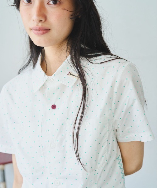 common gull products.（コモンガルプロダクツ）の「白昼の眠気にドットタイトシャツ（シャツ/ブラウス・レディース・アイボリー/ホワイト系/レッド系・SMALL/MEDIUM/LARGE）」の15枚目の写真