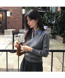 [W]シャツカラーリブニット