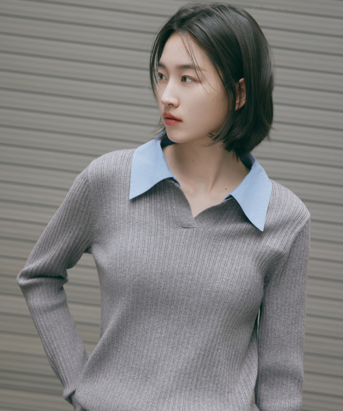 MIND BRIDGE WOMEN（マインドブリッジウーマン）の「[W]シャツカラーリブニット（ニット/セーター・レディース・グレー・66/55）」の2枚目の写真