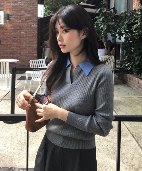 MIND BRIDGE WOMEN（マインドブリッジウーマン）の「[W]シャツカラーリブニット（ニット/セーター・レディース・グレー・66/55）」の3枚目の写真