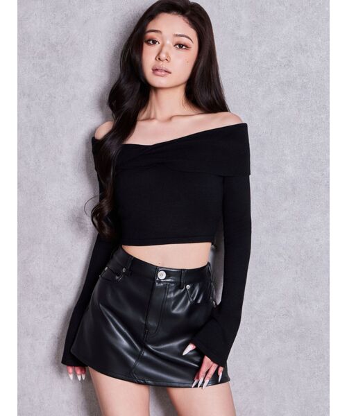 GYDA(ジェイダ)の「TWISTオフショルタイトニットトップス(ニット/セーター・レディース・ブラック/オフホワイト/イエロー・FREE)」の9枚目の写真