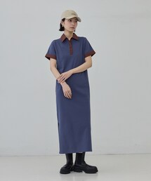 ポロ衿カットソーワンピ―ス
