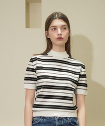 Striped High Neck Half Knit (cream)