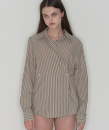 3way stripe shirts (side buttons) - Brown
