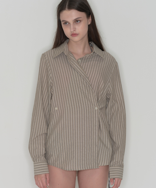 THIRSTYCLUB(サースティークラブ)の「3way stripe shirts (side buttons) - Brown(シャツ/ブラウス・レディース・その他・FREE)」の1枚目の写真