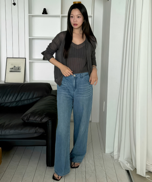 MIND BRIDGE WOMEN（マインドブリッジウーマン）の「[ON][W]低温スワイドバンディングデニムパンツ - 3カラー（デニムパンツ・レディース・ブルー/インディゴブルー/ライトブルー・55/66/77）」の5枚目の写真