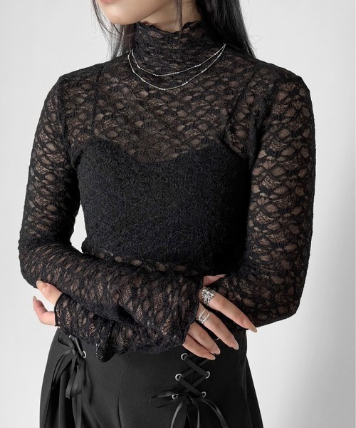 LVEU.(ラブユ.)の「【LVEU.】ハイネックレースシアートップス / トップス カットソー シアー レース ハイネック 長袖 インナー レイヤード 総レース ブラック ホワイト ZOZOTOWN限定(Tシャツ/カットソー・レディース・ブラック/ホワイト・FREE)」の17枚目の写真