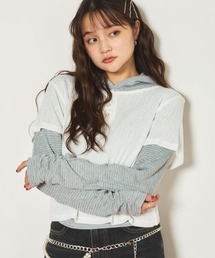 ヘンリーネックTOPS×ボーダーフーディーSET