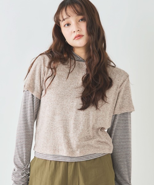 archives(アルシーヴ)の「ヘンリーネックTOPS×ボーダーフーディーSET(Tシャツ/カットソー・レディース・モカ/グレー/オフホワイト・MEDIUM)」の22枚目の写真
