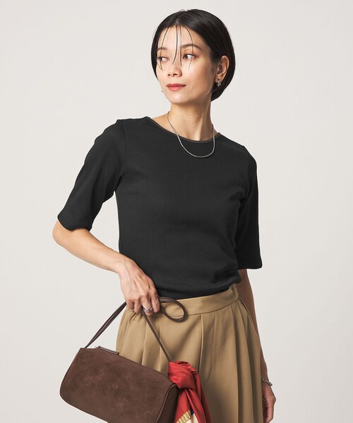 green label relaxing(グリーンレーベルリラクシング)の「ブライトリブ 2WAY 5分袖 プルオーバー カットソー(Tシャツ/カットソー・レディース・オフホワイト/ブラック/モカ・FREE)」の3枚目の写真