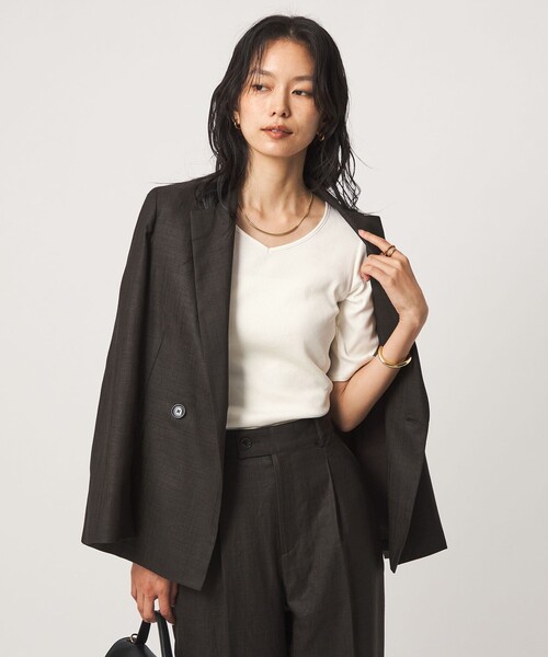 green label relaxing(グリーンレーベルリラクシング)の「ブライトリブ 2WAY 5分袖 プルオーバー カットソー(Tシャツ/カットソー・レディース・オフホワイト/ブラック/モカ・FREE)」の9枚目の写真
