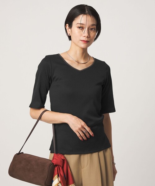 green label relaxing(グリーンレーベルリラクシング)の「ブライトリブ 2WAY 5分袖 プルオーバー カットソー(Tシャツ/カットソー・レディース・オフホワイト/ブラック/モカ・FREE)」の15枚目の写真