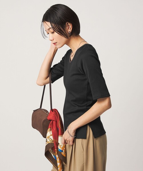 green label relaxing(グリーンレーベルリラクシング)の「ブライトリブ 2WAY 5分袖 プルオーバー カットソー(Tシャツ/カットソー・レディース・オフホワイト/ブラック/モカ・FREE)」の16枚目の写真