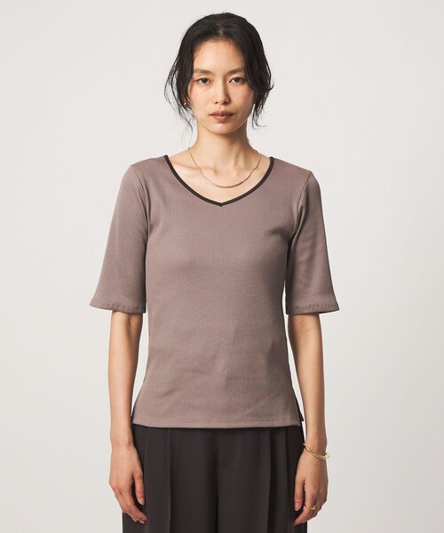 green label relaxing(グリーンレーベルリラクシング)の「ブライトリブ 2WAY 5分袖 プルオーバー カットソー(Tシャツ/カットソー・レディース・オフホワイト/ブラック/モカ・FREE)」の19枚目の写真