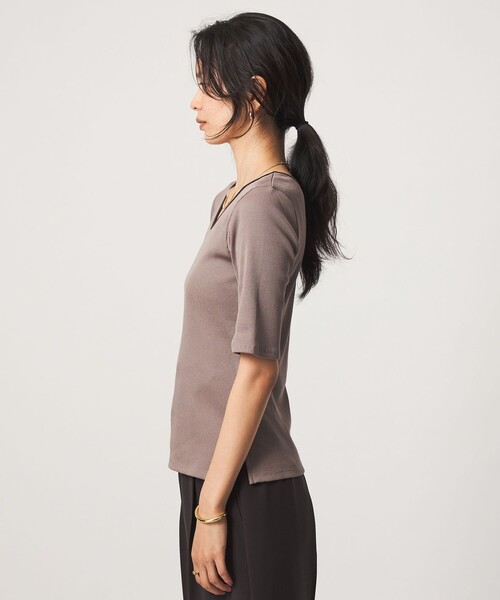 green label relaxing(グリーンレーベルリラクシング)の「ブライトリブ 2WAY 5分袖 プルオーバー カットソー(Tシャツ/カットソー・レディース・オフホワイト/ブラック/モカ・FREE)」の20枚目の写真