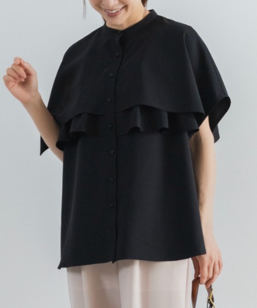 Sono（ソーノ）の「【SONO/ソーノ】【DRY POPLIN】ダブルフリルケープフレアブラウス（シャツ/ブラウス・レディース・ブラック/ネイビー/ホワイト・F）」の4枚目の写真