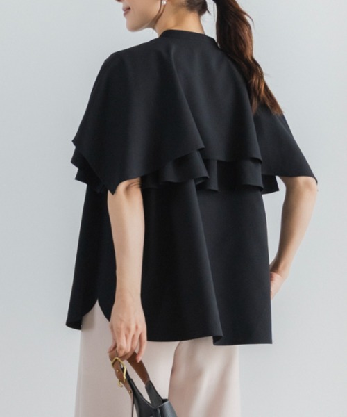 Sono（ソーノ）の「【SONO/ソーノ】【DRY POPLIN】ダブルフリルケープフレアブラウス（シャツ/ブラウス・レディース・ブラック/ネイビー/ホワイト・F）」の6枚目の写真