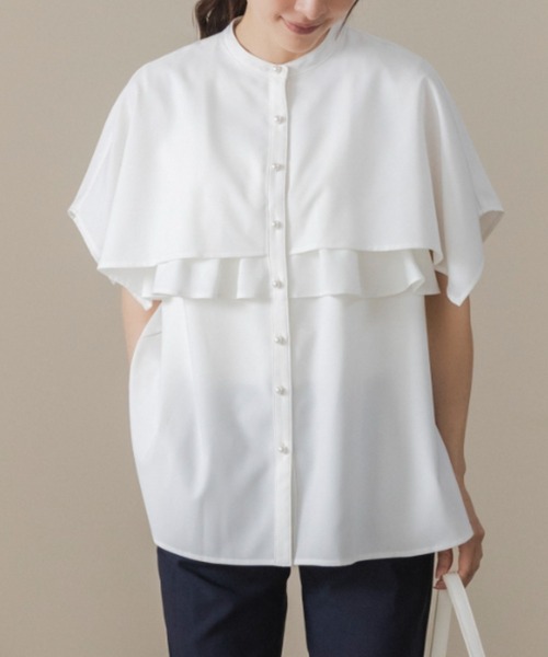 Sono（ソーノ）の「【SONO/ソーノ】【DRY POPLIN】ダブルフリルケープフレアブラウス（シャツ/ブラウス・レディース・ブラック/ネイビー/ホワイト・F）」の9枚目の写真