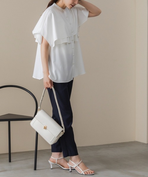 Sono（ソーノ）の「【SONO/ソーノ】【DRY POPLIN】ダブルフリルケープフレアブラウス（シャツ/ブラウス・レディース・ブラック/ネイビー/ホワイト・F）」の12枚目の写真