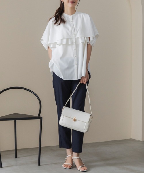 Sono（ソーノ）の「【SONO/ソーノ】【DRY POPLIN】ダブルフリルケープフレアブラウス（シャツ/ブラウス・レディース・ブラック/ネイビー/ホワイト・F）」の13枚目の写真