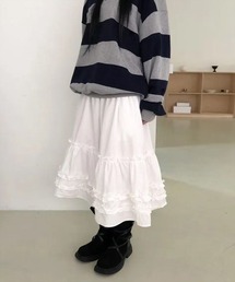 【WEB限定】フリルティアードミモレ丈スカート［骨格ウェーブ／体型カバー／大人ガーリー］